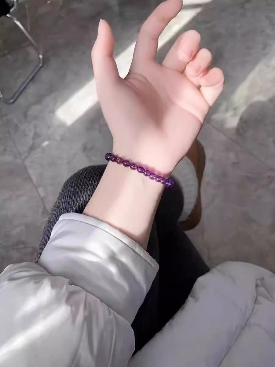 Natural Brazilian Faceted Amethyst Wheel Bead Bracelet