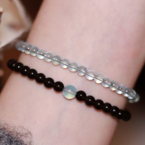 Obsidian and Aquamarine Crystal Bracelet