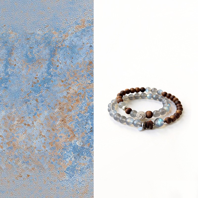 Natural Grey Moonstone & Sandalwood Dual-Layer Bracelet