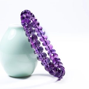 Natural Brazilian Faceted Amethyst Wheel Bead Bracelet