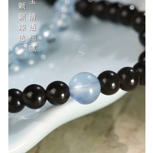 Obsidian and Aquamarine Crystal Bracelet