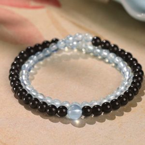 Obsidian and Aquamarine Crystal Bracelet